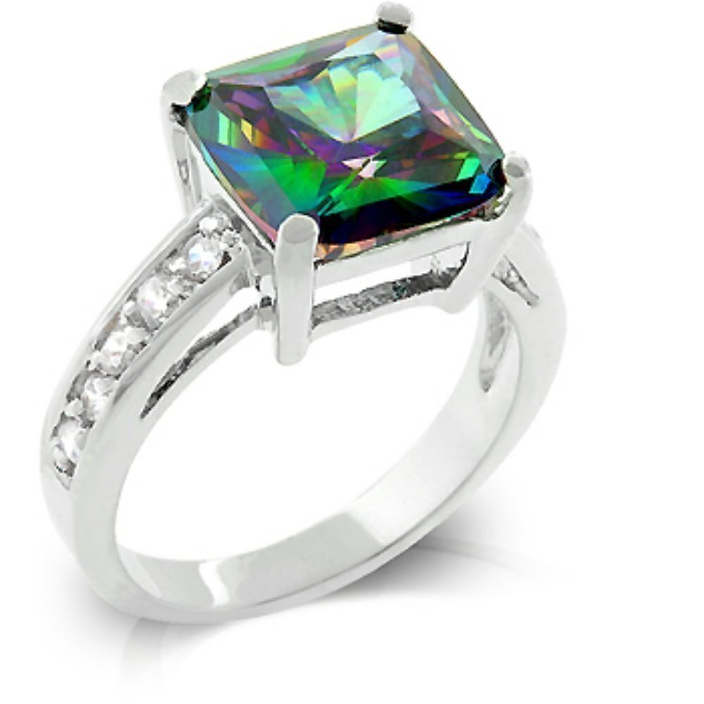 Womens Sterling Silver Mystic Topaz Mini Clear Cubic Zirconia Accented Ring 6
